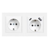 Priza electrica Leziter Nova combinata cu 2 porturi USB, impamantare 16A, 250V, montaj incastrat, cadru alb