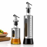 Cumpara ieftin Set 2 sticle pentru ulei si otet gri transparent, 200 ml + 500 ml, dozator anti-picurare, scala gradata, recipiente din sticla pentru bucatarie