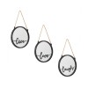 Set 3 oglinzi de perete, cu cadru de plastic negru, sfoara si imprimeu negru Love Live Laugh