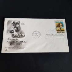 450 Ani Industria L&amp;acirc;nii &amp;icirc;n America, Prima Zi Emisiune .Plic Filatelic SUA 1971 foto