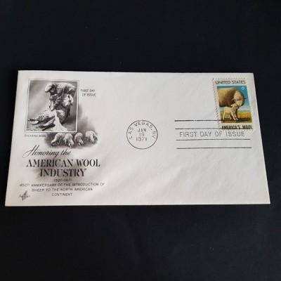 450 Ani Industria L&amp;acirc;nii &amp;icirc;n America, Prima Zi Emisiune .Plic Filatelic SUA 1971 foto