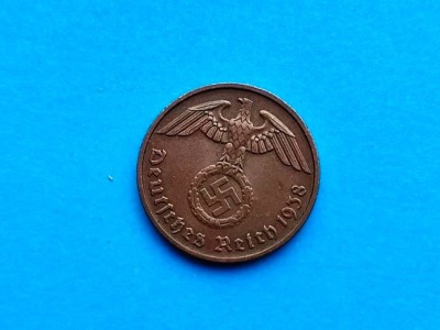 2 Pfennig 1938 lit.D-Germania-stare buna-patina frumoasa foto
