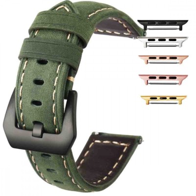 Curea piele naturala, compatibila Apple Watch 10, 46mm, Forest Green foto