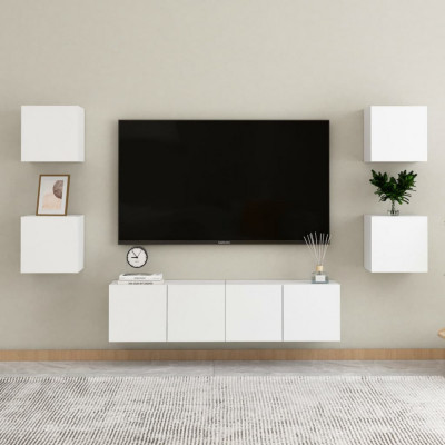 vidaXL Set dulapuri TV, 6 piese, alb, lemn prelucrat foto