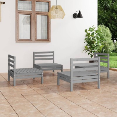 vidaXL Set mobilier de grădină, 4 piese, gri, lemn masiv de pin 3082404 foto