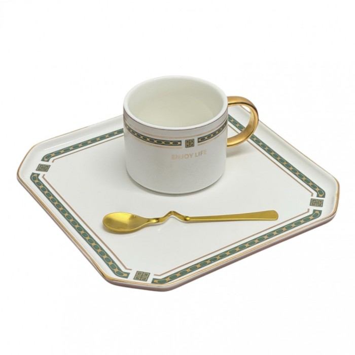 Set Portelan Ceasca si Platou 20x20cm, ENJOY LIFE, 200 ml