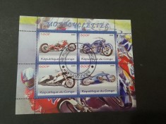 Mini-Coală Congo 2009 - Motociclete de Curse, Superbike, Motoare Sportive, Sidecar cu Ataș, Auto-Moto, 4v - Ștampilate -A333