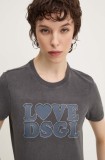 Desigual tricou LOVE femei, culoarea gri, 24WWTK85