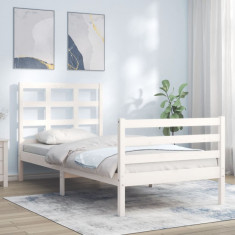 Cadru de pat cu tablie single mic, alb, lemn masiv foto