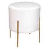 Taburet rotund Atmosphera Ilyan, 34x40 cm, catifea si MDF, alb Household NewTrend