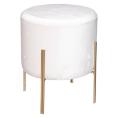 Taburet rotund Atmosphera Ilyan, 34x40 cm, catifea si MDF, alb Household NewTrend
