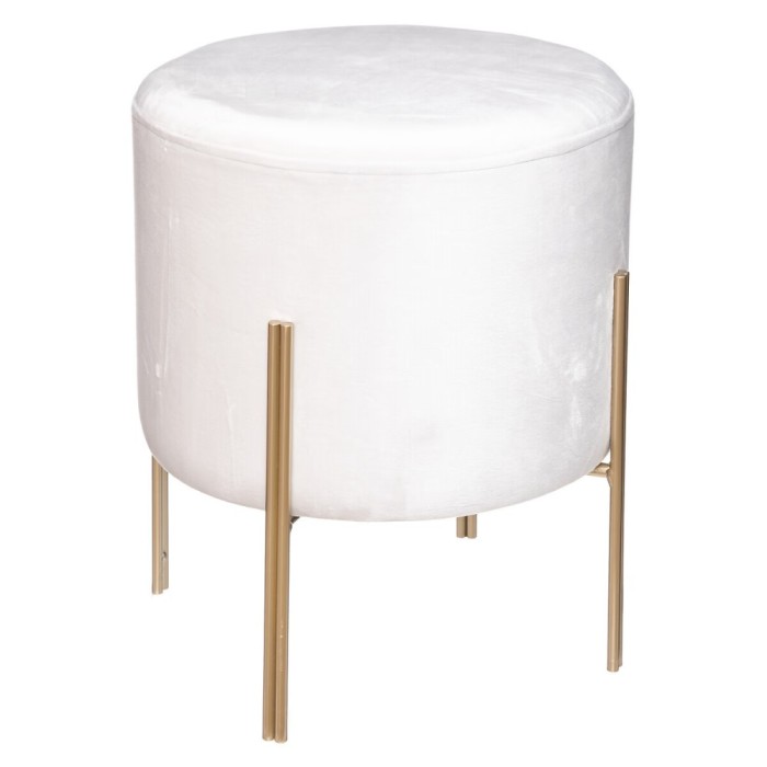 Taburet rotund Atmosphera Ilyan, 34x40 cm, catifea si MDF, alb Household NewTrend