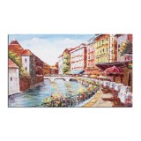 Tablou pictat manual living, dormitor, La Venetia, colt de rai, 100x60cm ulei pe panza in cutit efect 3D, gata de expus pe perete