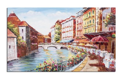 Tablou pictat manual living, dormitor, La Venetia, colt de rai, 100x60cm ulei pe panza in cutit efect 3D, gata de expus pe perete foto