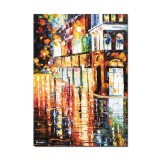 Tablou pictat manual, Peisaj citadin stilizat, 70x50cm ulei pe panza in cutit efect 3D, Spectaculos