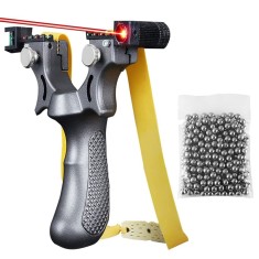 Prastie cu laser IdeallStore&reg;, Sling King, plastic, 11.5 cm, cu boloboc, argintiu si 100 bile,7 mm