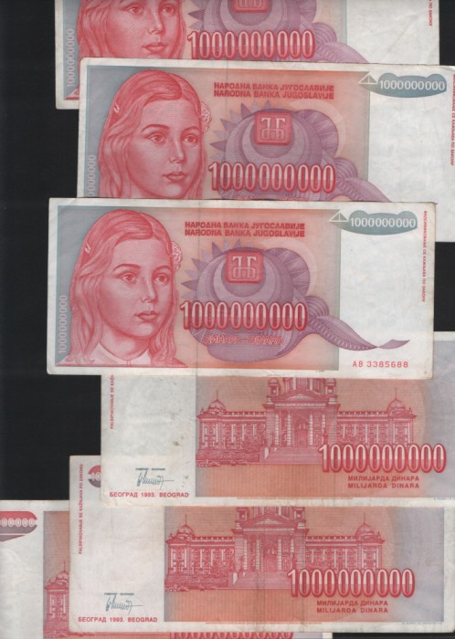 Iugoslavia 1000000000 1 000 000 000 dinara dinari 1993 F VF pret pe bucata