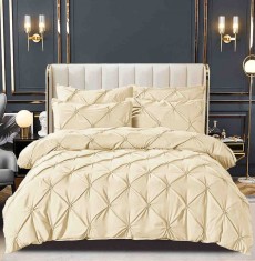 Lenjerie pat dublu cu pliuri,cearceaf cu elastic,bumbac finet,6 piese,crem-A771 foto