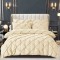 Lenjerie pat dublu cu pliuri,cearceaf cu elastic,bumbac finet,6 piese,crem-A771