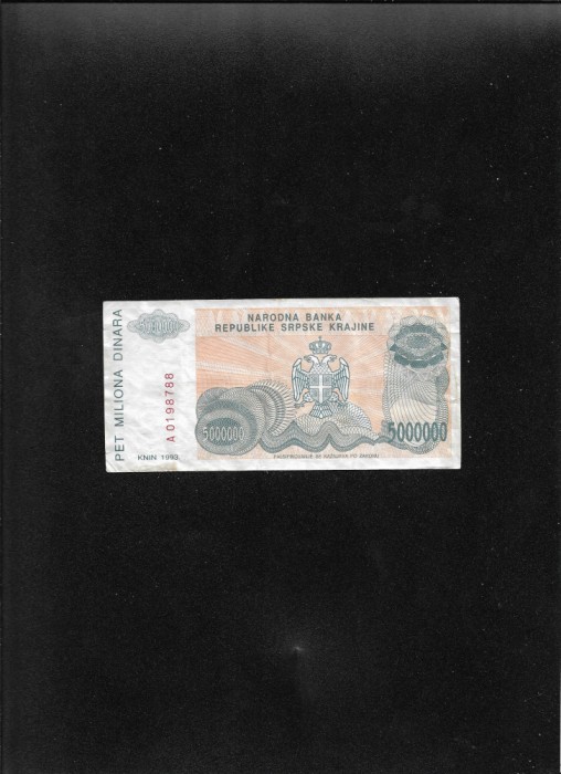 Croatia Republica Srpska Krajina 5000000 dinara 1993 seria0198788