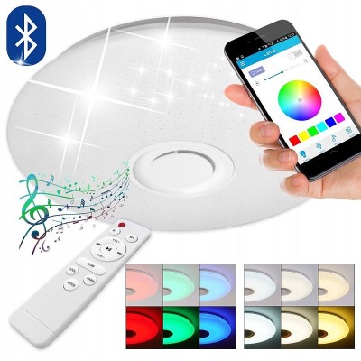 Plafoniera LED RGBW 48W, control Bluetooth, telecomanda, difuzor incorporat, 40 cm foto