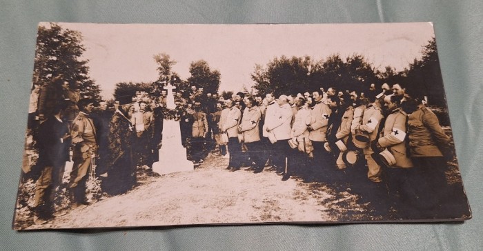 fotografie ceremonie religioasa din perioada regala - preot - militari - sanitari - medici - ofiteri romani, 1910-1920