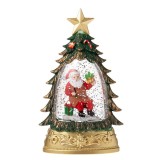 Decoratiune de craciun tip brad, flippy, glob de cristal cu fulgi de zapada, model mos craciun, iluminare led, 16 x 9 x 5 cm, carcasa vintage verde, t