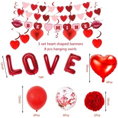 Set aniversar baloane Amycute, folie și latex, multicolor, 12 baloane latex, 4 baloane inimă