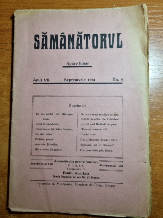revista semanatorul septembrie 1923- 100 de ani de la moartea lui gheorghe lazar