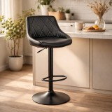 Cumpara ieftin Scaun de bucatarie/bar, Artool, Kast, rotativ, piele ecologica neagra, picior metal negru, 45.5x48.5x85-105 cm