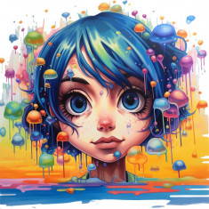 Sticker decorativ, Culori Pastelate, Fata, Albastru, 61 cm, 1347STK