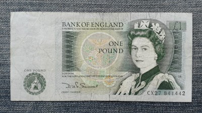 1 Pound ND (1981-1984) Anglia / Regatul Unit , Marea Britanie / Regina Elisabeth II ,David Henry FitzRoy Somerset (DHFS) / seria 841442 foto