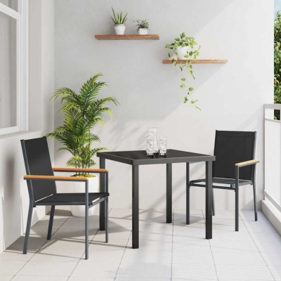 vidaXL Set de dining pentru grădină, 3 piese , textilenă neagră și oțel. foto