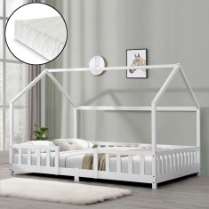Pat copii Sisimiut W120 cu saltea 120 x 200 cm alb [en.casa] HausGarden Leisure foto