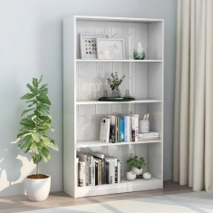 vidaXL Bibliotecă 4 rafturi, alb lucios, 80x24x142 cm, lemn prelucrat