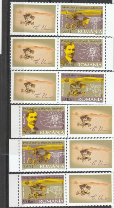 AVIATIE,TRAIAN VUIA,CU VIGNIETA STANGA-DREAPTA ,2006,MNH,ROMANIA.