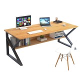 Cumpara ieftin Birou cu raft din mdf maro fag si picioare fier negru Tarcal 140x60x72 cm