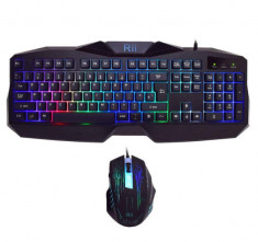 Kit Tastatura si Mouse Rii tek RK400 Gaming Iluminare RGB USB 104 taste Negru foto