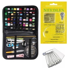Set croitorie profesional 128 piese cu 24 ace si 10 ace de siguranta, trusa cusut completa cu husa organizata, portabila