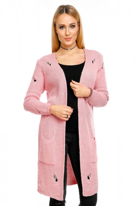 B557-5 Cardigan midi cu buzunare