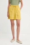 United Colors of Benetton pantaloni scurți din in culoarea galben, uni, high waist, 4AGHD901T