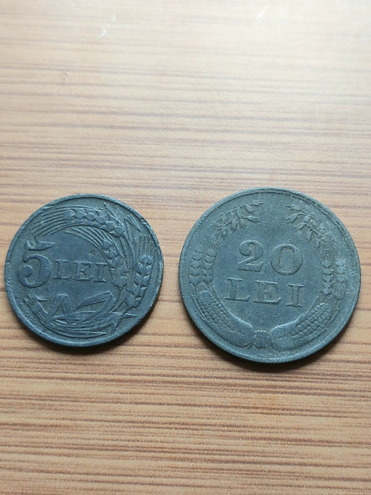 Moneda Romania 5 lei 1942,20 lei 1942