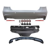 Set bara spate BMW Seria 3, 01.20, cu catadioptri, cu gauri senzori parcare; grunduit, de vopsit; type M-Performance; cu spoiler; cu gaura evacuare