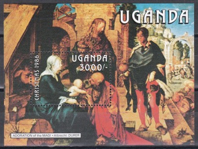 Uganda 1986 - Crăciun - Pictură de D&amp;uuml;rer, Colita, MNH foto