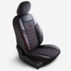 Set Huse Auto Panda Florida Negru Cusatura Rosie, 11 Piese, Design Ortopedic, Compatibil Airbag, Textil+Piele Sintetica