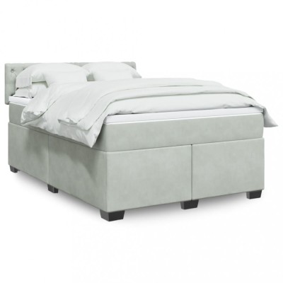 vidaXL Pat box spring cu saltea, gri deschis, 140x190 cm, catifea 3286312 foto