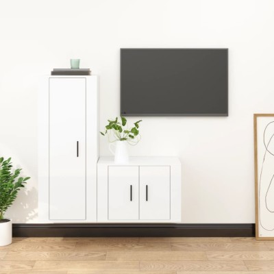 vidaXL Set dulap TV, 2 piese, alb extralucios, lemn prelucrat foto