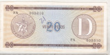Bnk bn Cuba 20 pesos exchange certificate , seria D , vf