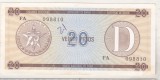 bnk bn Cuba 20 pesos exchange certificate , seria D , vf