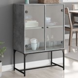 Dulap lateral cu uși din sticlă, gri beton, 69x37x100 cm